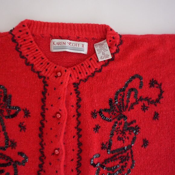 Vintage Karen Scott II Red Beaded Embroidered Cardigan Holiday Grandmacore 3X - Picture 9 of 10